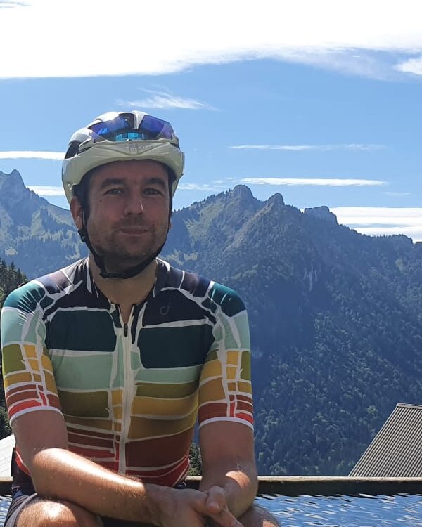 Chris Pedder on a bike ride above Leysin in the Swiss Alps